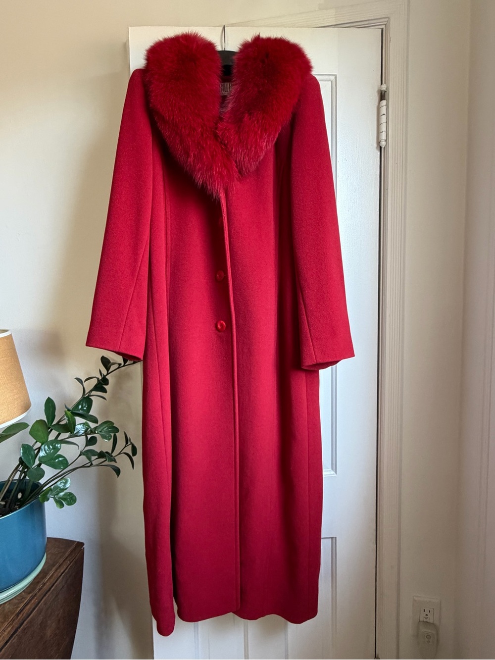 Vintage Elegant Red Long Wool/Cashmere Coat with Fur Collar 6